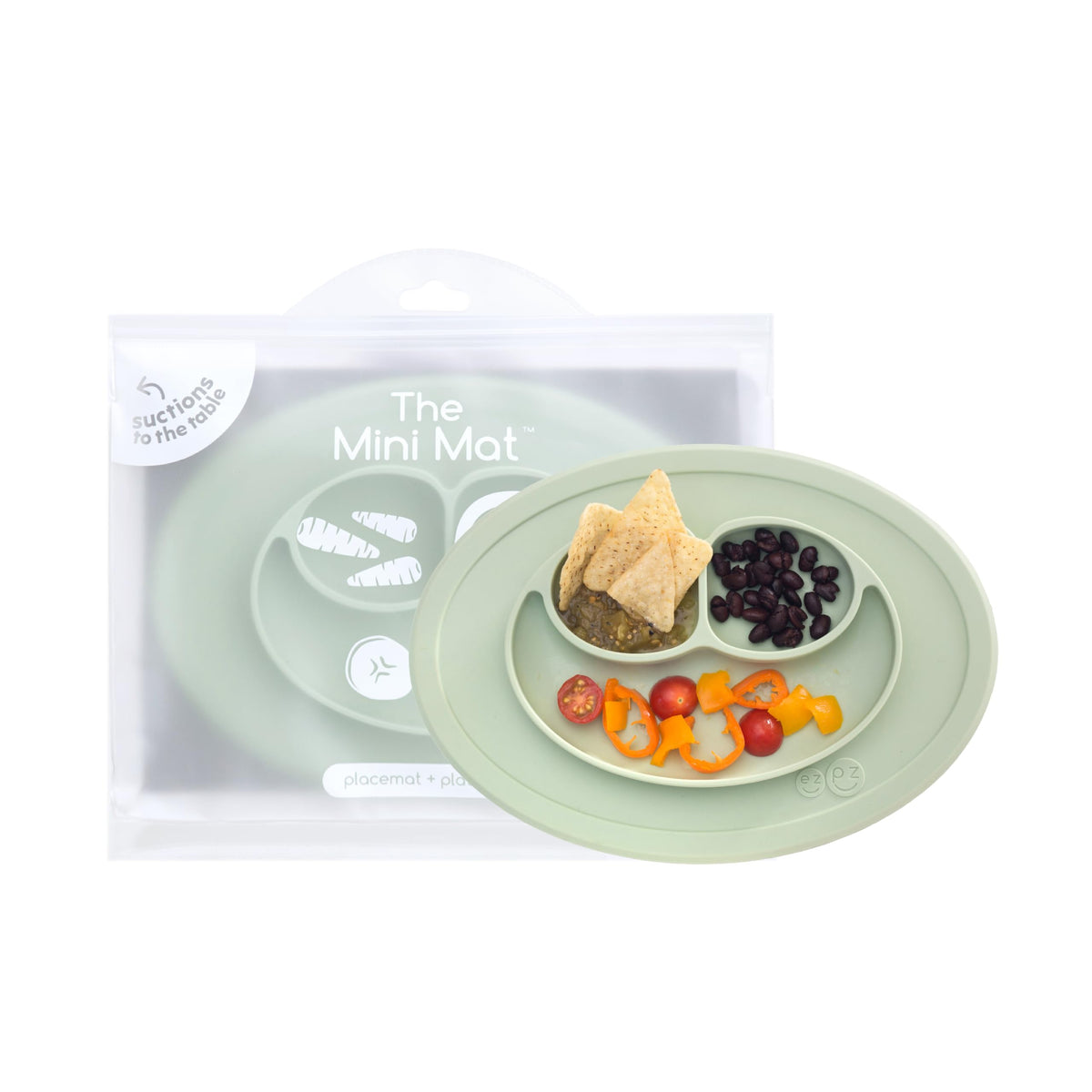 ezpz Mini Mat Sage suction feature close-up for stable mealtimes and less spills.