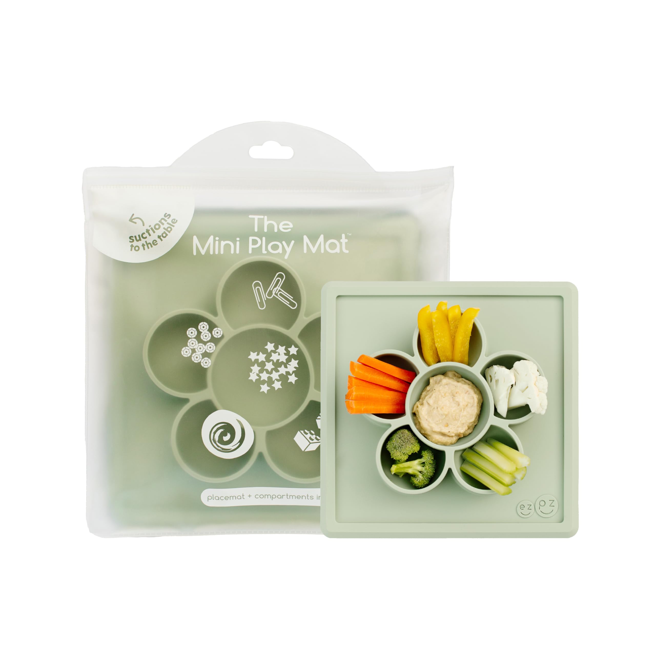 ezpz Mini Play Mat Sage with suction plate for mess-free meals