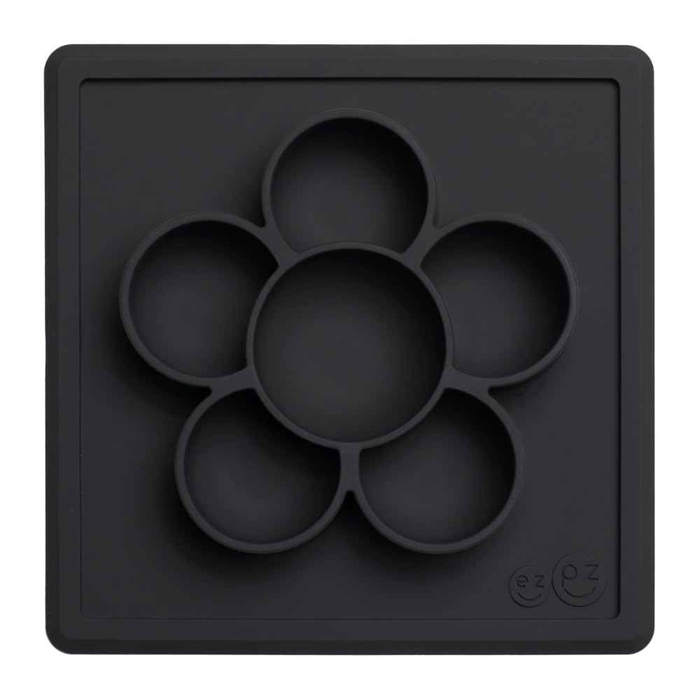 ezpz Mini Play Mat slate base keeps surfaces clean during toddler meals.