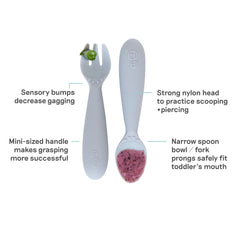 ezpz mini-utensils grip-handle close-up emphasizing easy grasp for toddlers