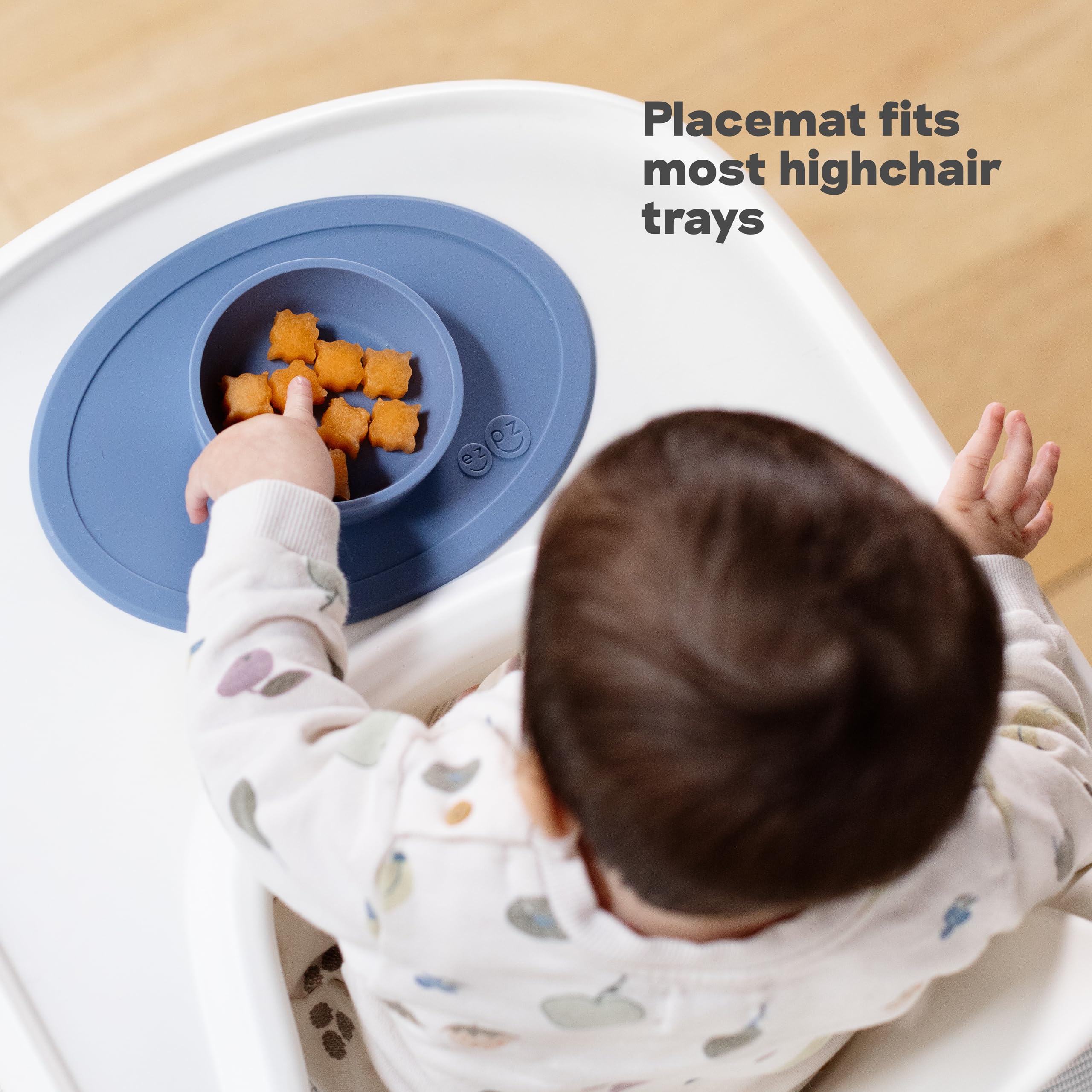ezpz Tiny Bowl Pewter compact for on-the-go meals in reusable bag.