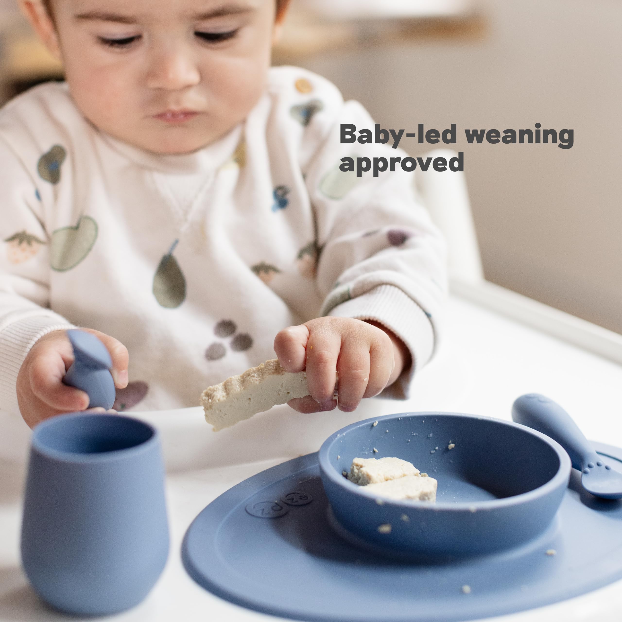 ezpz Tiny Bowl Pewter dishwasher-safe and microwave-safe for easy cleanup.