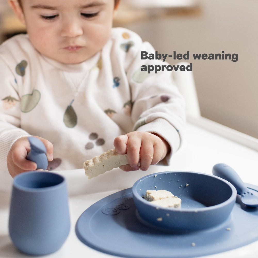 ezpz Tiny Bowl Pewter dishwasher-safe and microwave-safe for easy cleanup.