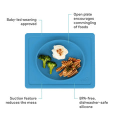 ezpz Tiny Plate blue close-up of suction to prevent spills during meals