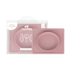 ezpz Tiny Plate on a tray supports self-feeding with suction.