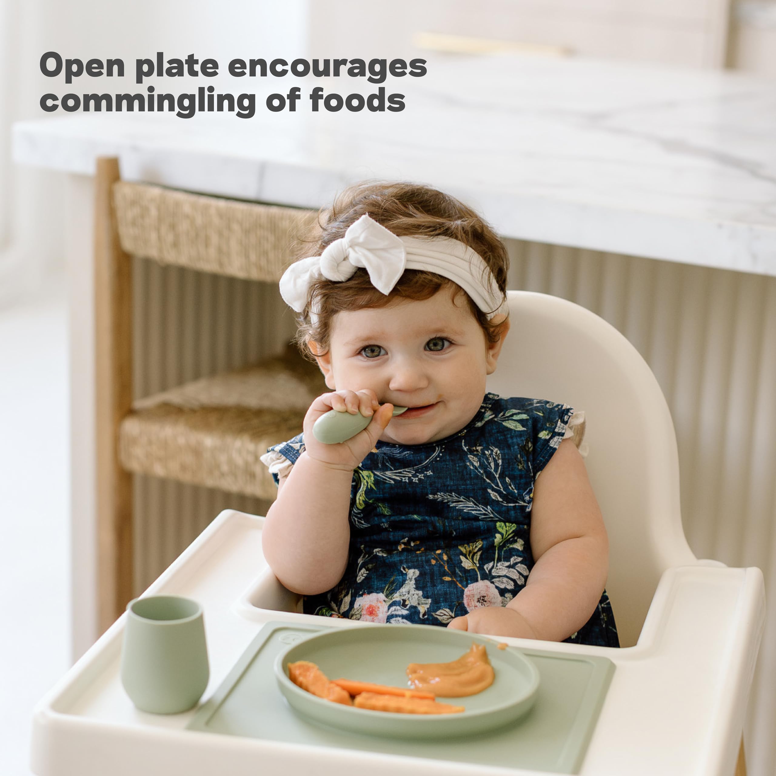ezpz Tiny Plate Sage microwave-safe feature enables quick reheating of baby foods