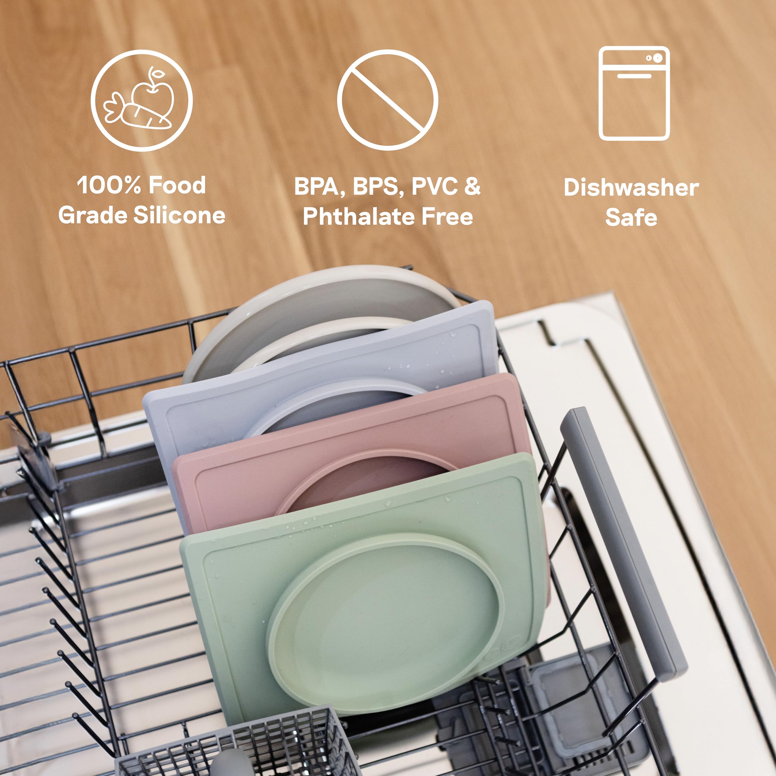 ezpz Tiny Plate Sage fits most highchair trays, aiding stable meal times