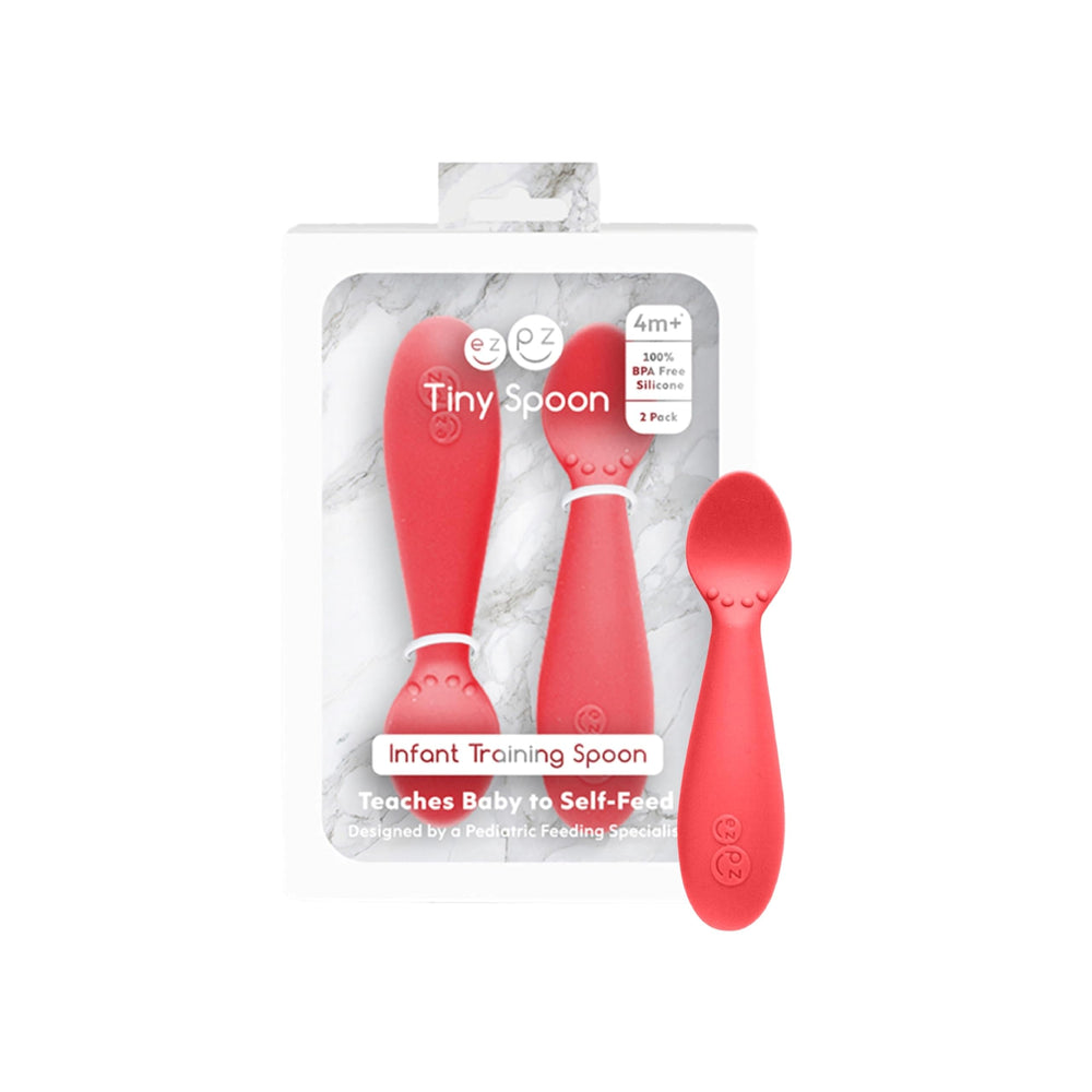 ezpz Tiny Spoon coral arc for dipping supports early feeding milestones with safe design