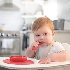 ezpz Tiny Spoon coral narrow bowl fits baby's mouth for controlled feeding