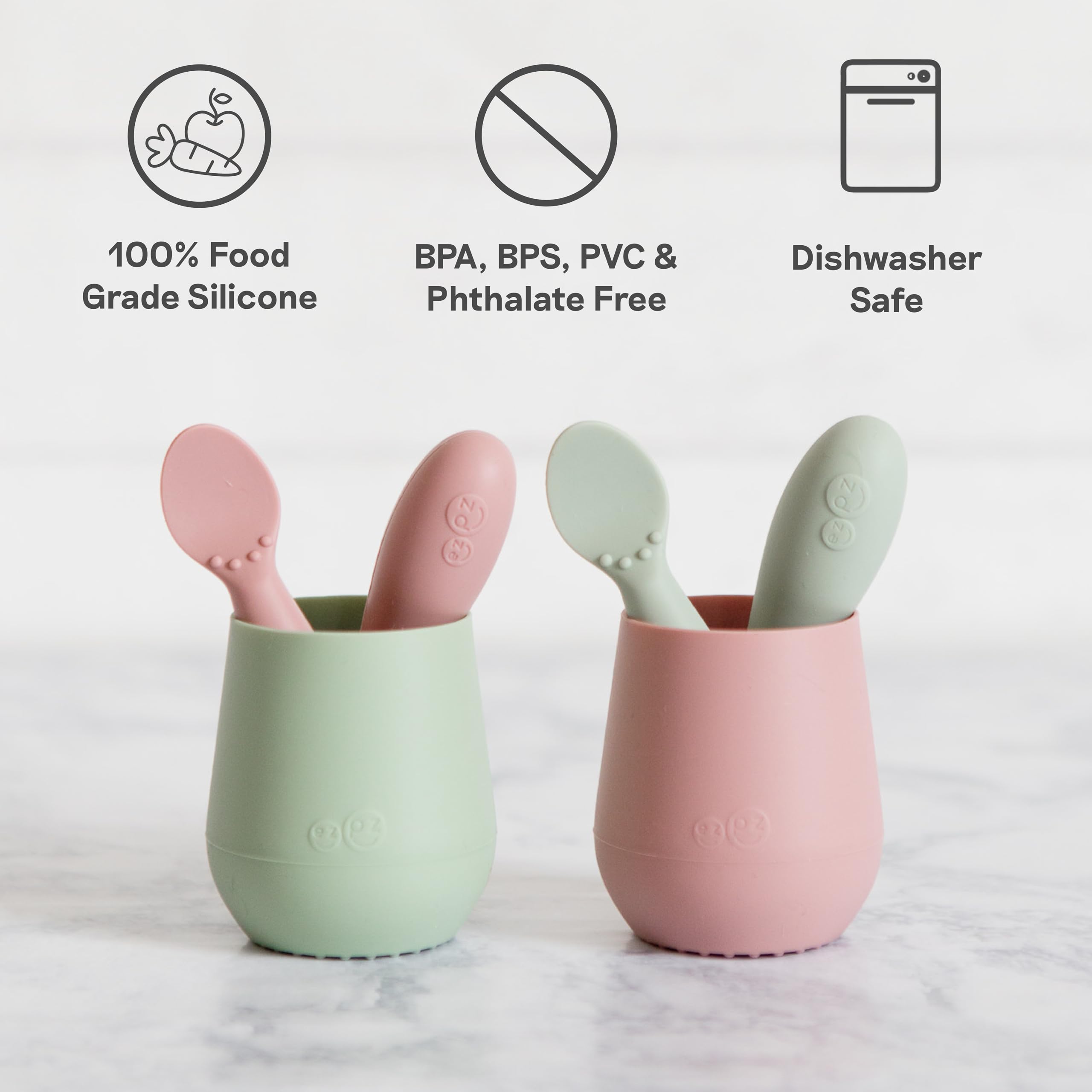 ezpz Tiny Spoon coral pack includes two spoons, gift-ready