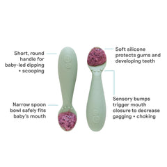 ezpz Tiny Spoon sage closeup of narrow spoon bowl for safe feeding