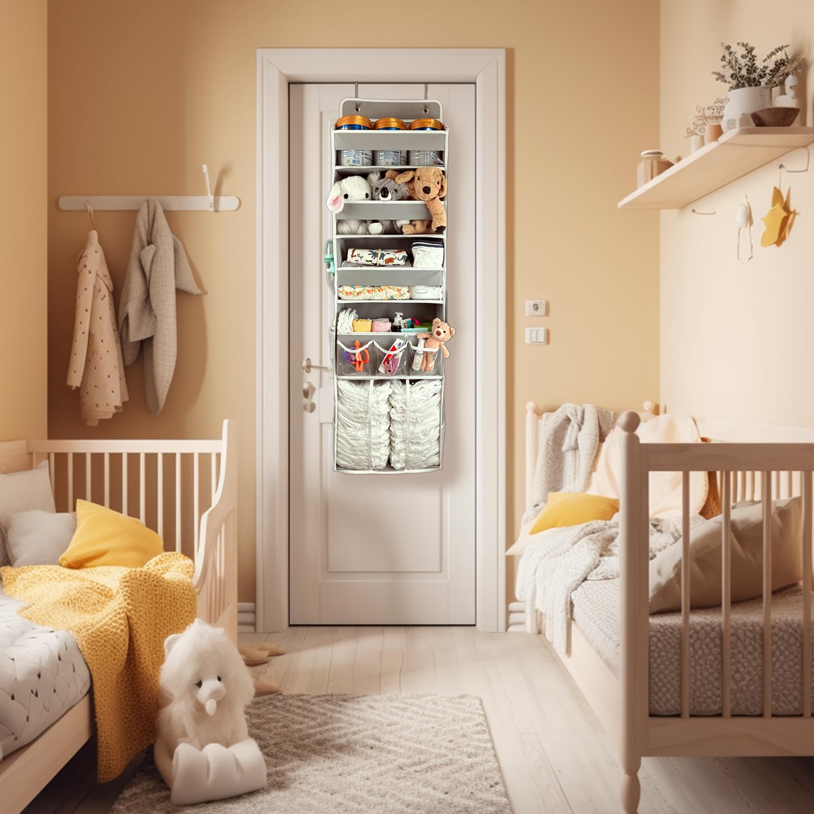 EZVERY installed-on-door example showing tool-free setup and sturdy door attachment