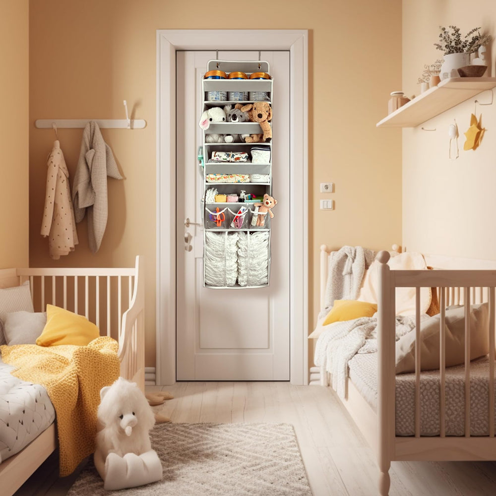 EZVERY installed-on-door example showing tool-free setup and sturdy door attachment