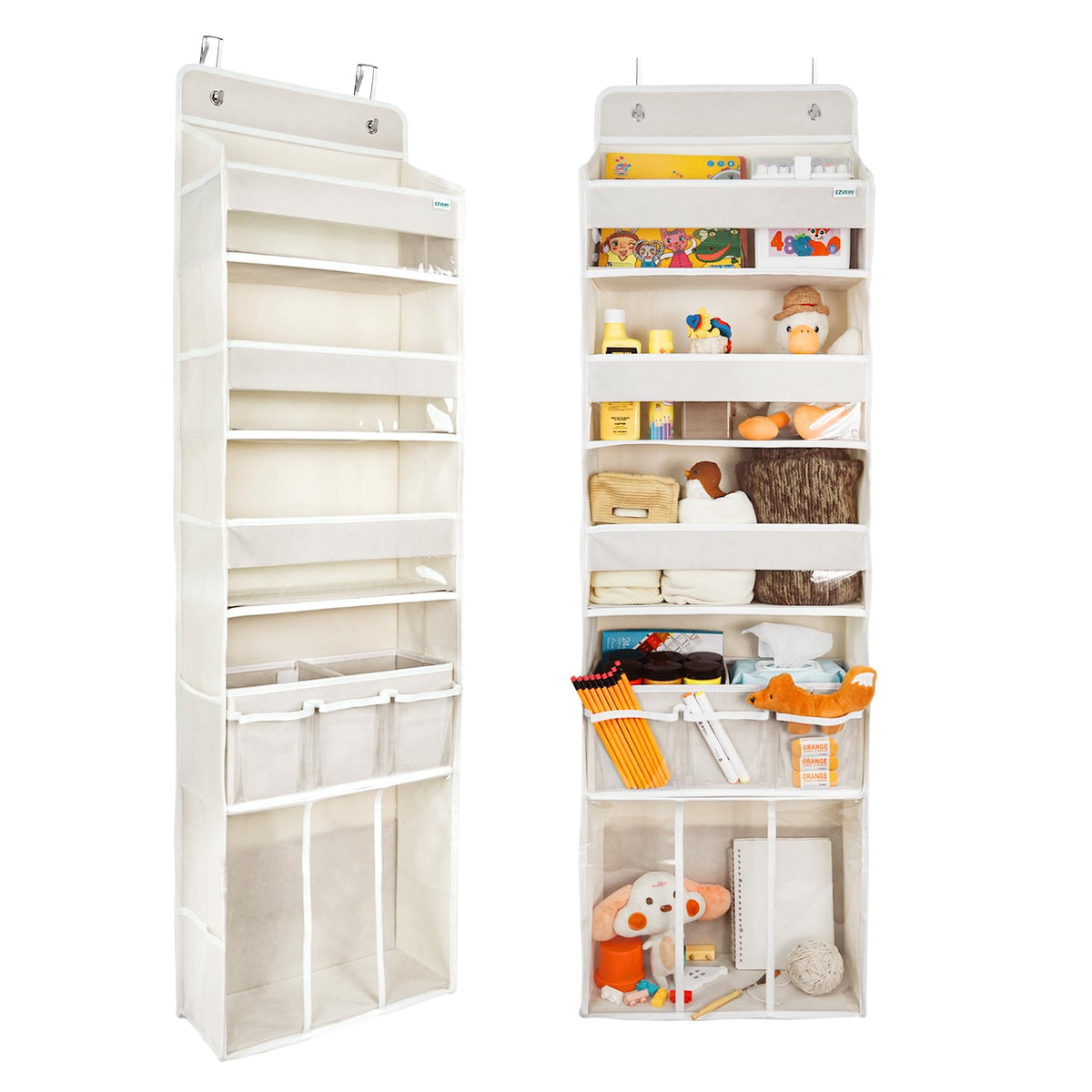 EZVERY door hanging storage organizer front view shows easy access to nursery essentials.