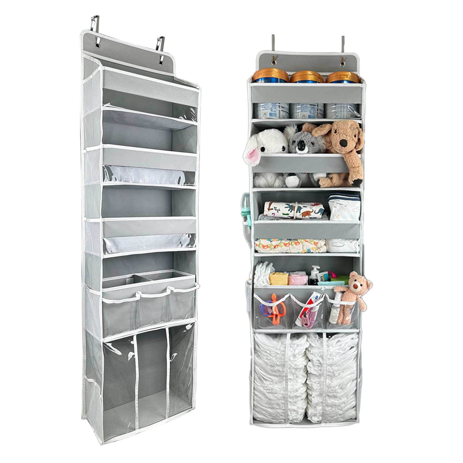 EZVERY door hanging storage organizer top view showing three-bin layout for quick access
