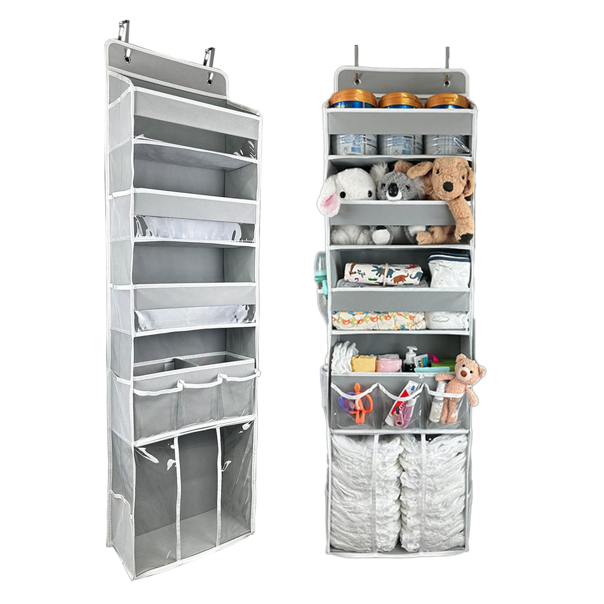 EZVERY door hanging storage organizer top view showing three-bin layout for quick access