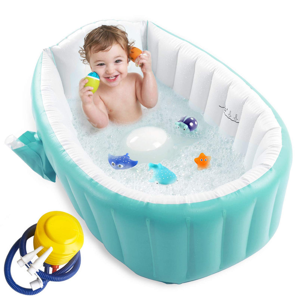 EZYCOK inflatable baby bathtub green full view for portable bath time