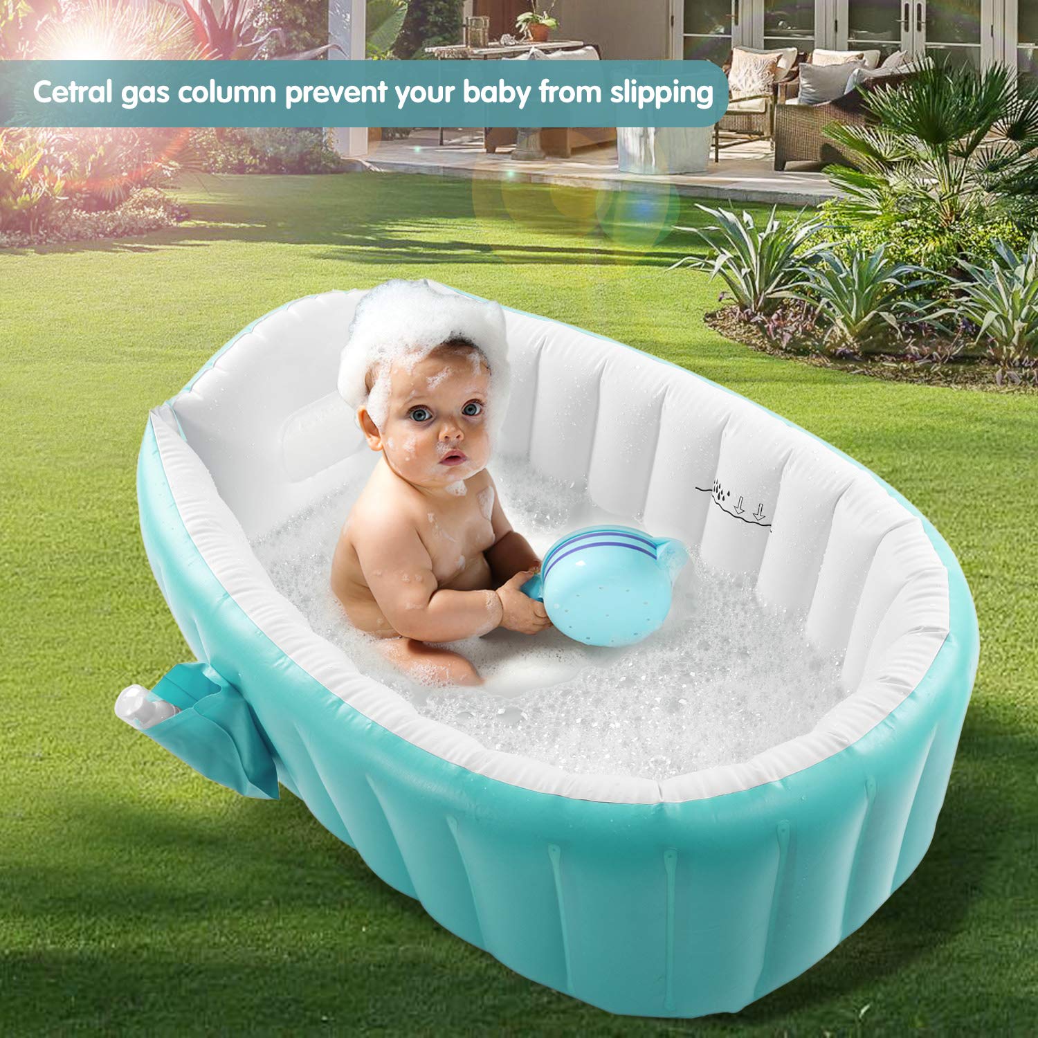 EZYCOK inflatable baby bathtub green pump included for quick setup