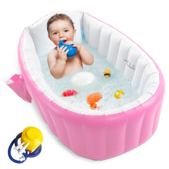 EZYCOK inflatable bathtub pink angled shot shows portable baby bath
