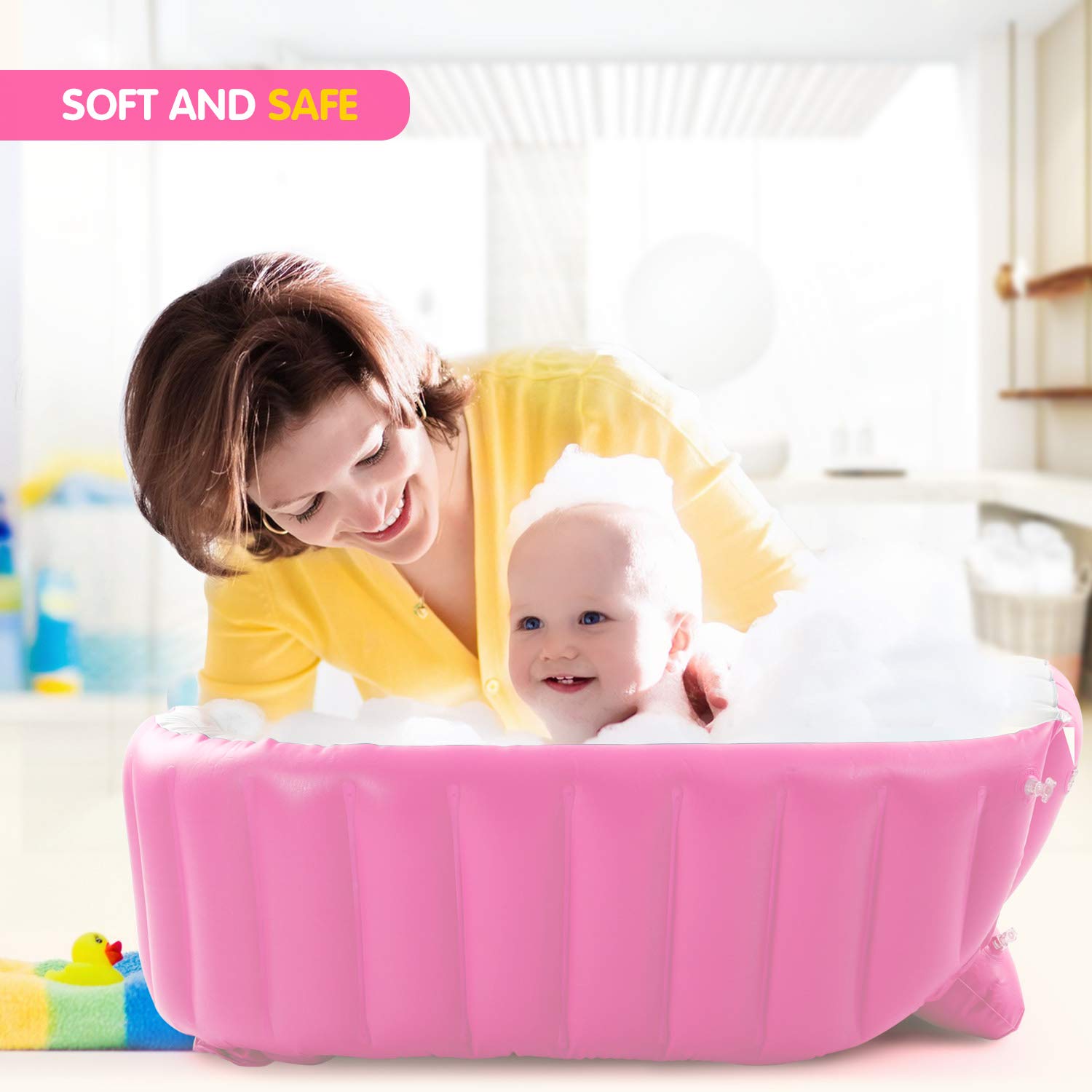 EZYCOK pink tub back-support pillow adds comfy bath moments