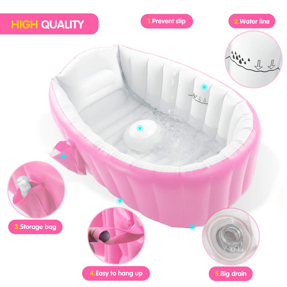 EZYCOK pink tub close-up highlights side pocket for bath essentials