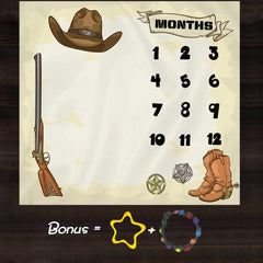 F-FUN SOUL baby photos on milestone blanket for growth tracking.