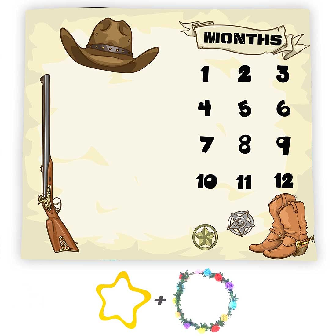 F-FUN SOUL milestone blanket with cowboy pattern for newborn photos.
