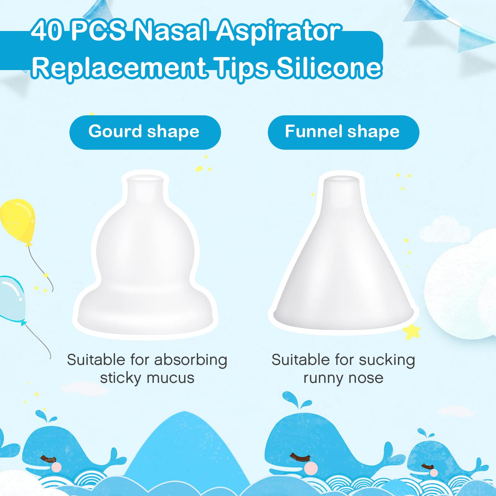 Fabbay gourd-shape nasal aspirator tip ideal for sticky mucus.