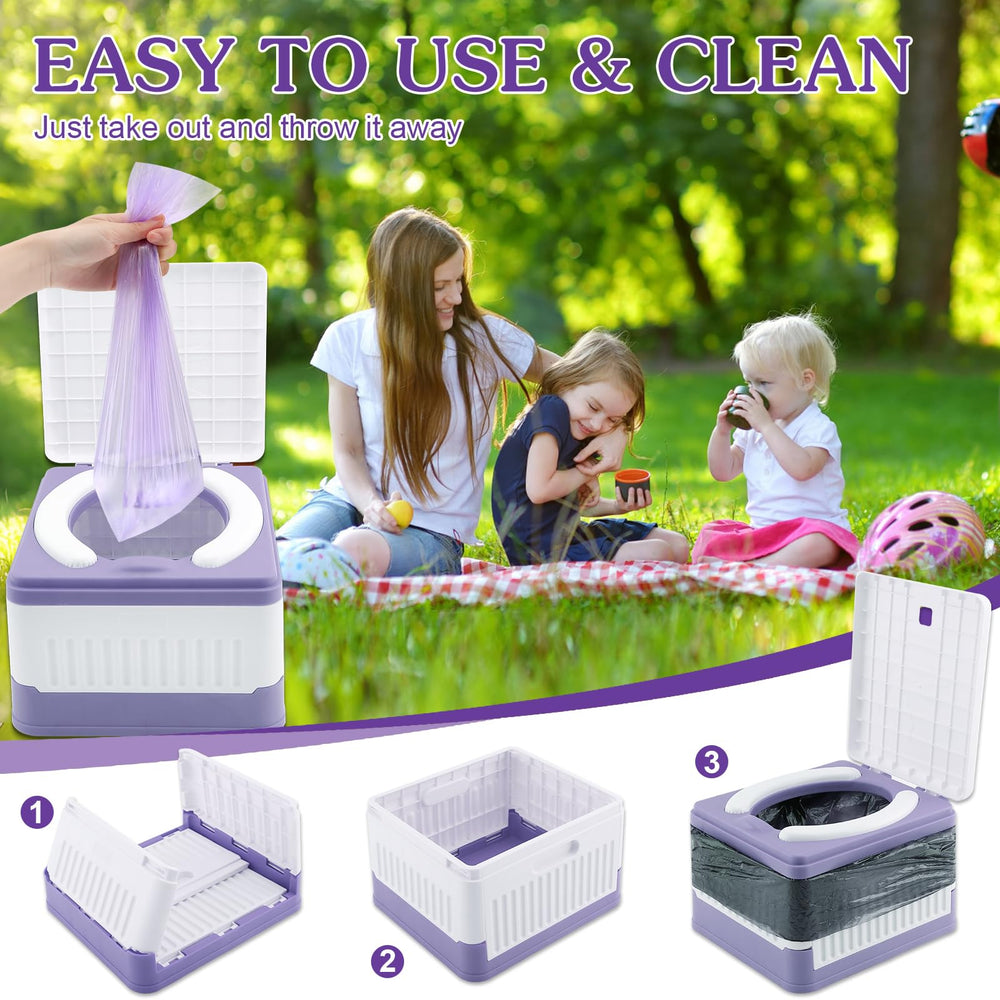 Fabulas portable potty with included bags enables easy disposal.