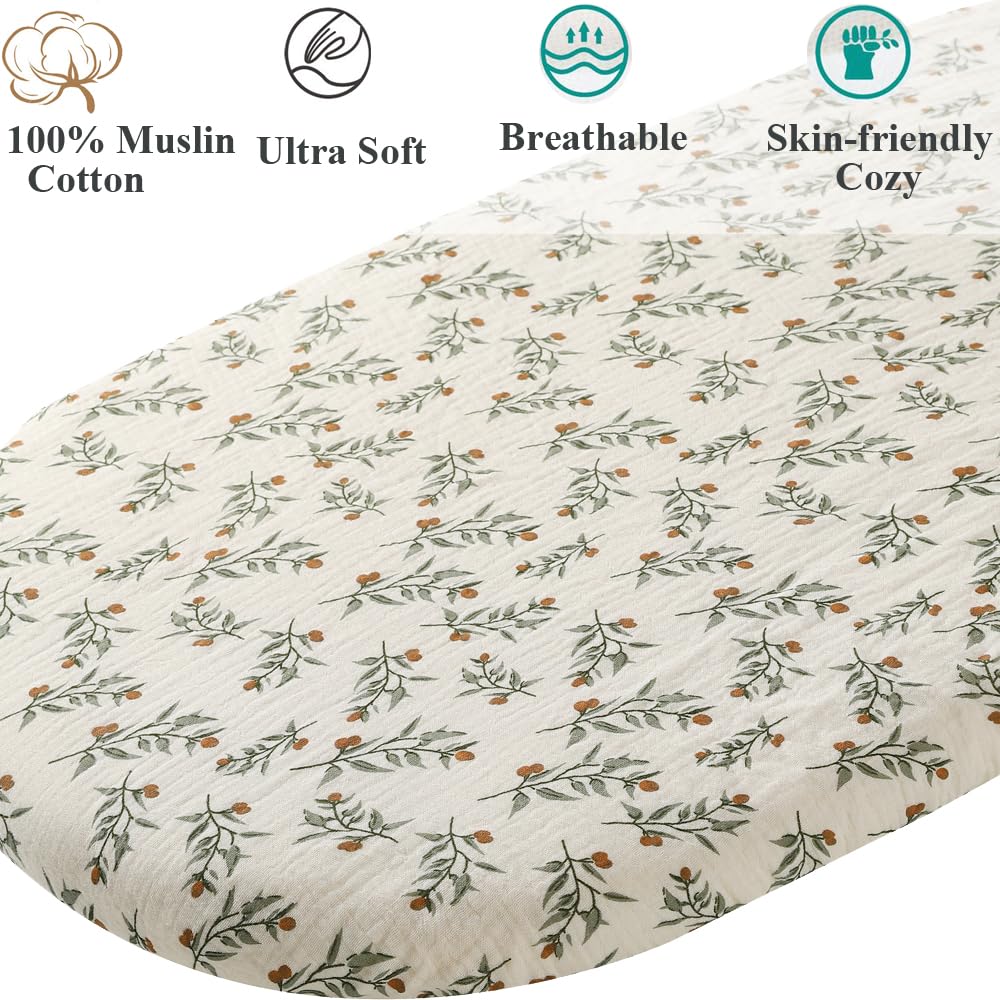 Fadacudan bassinet sheet in Botanical Leaf pattern provides breathable, skin-friendly protection