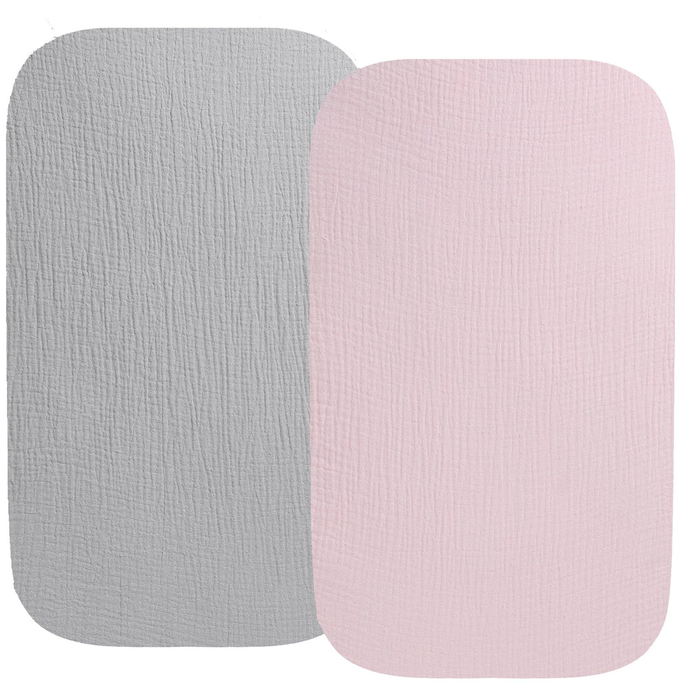 Fadacudan muslin bassinet sheet, fit for Mika Micky Bedside Sleeper, ensuring a secure snug fit.