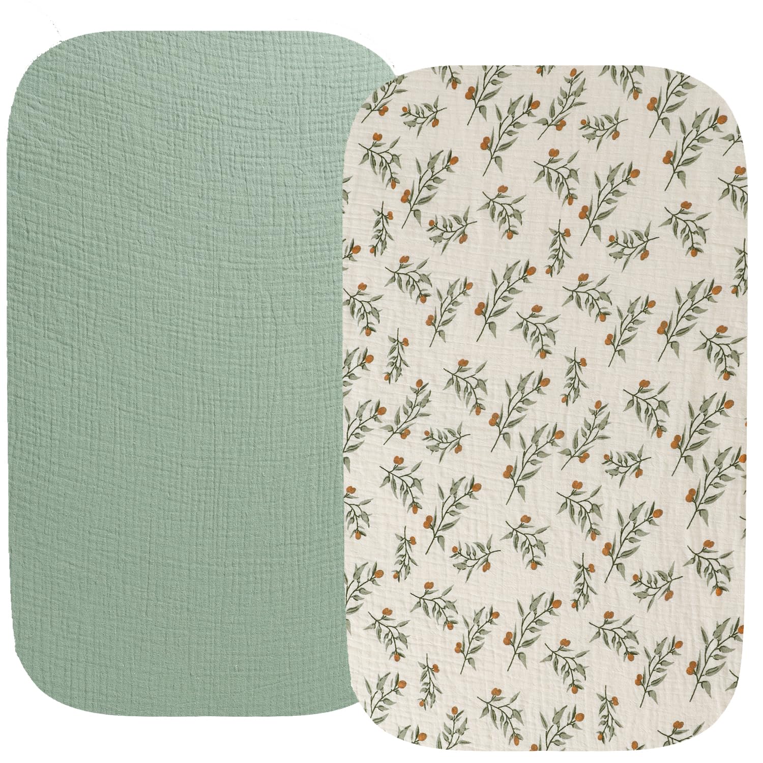Fadacudan muslin bassinet sheet Roman Green closeup shows gentle skin-friendly softness