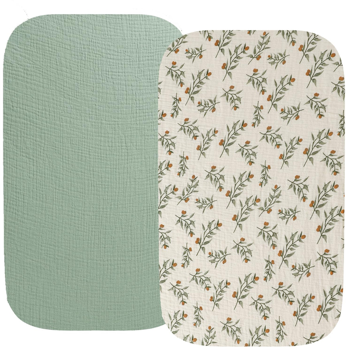 Fadacudan muslin bassinet sheet Roman Green closeup shows gentle skin-friendly softness