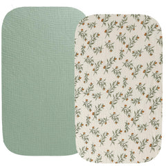 Fadacudan muslin bassinet sheet Roman Green closeup shows gentle skin-friendly softness