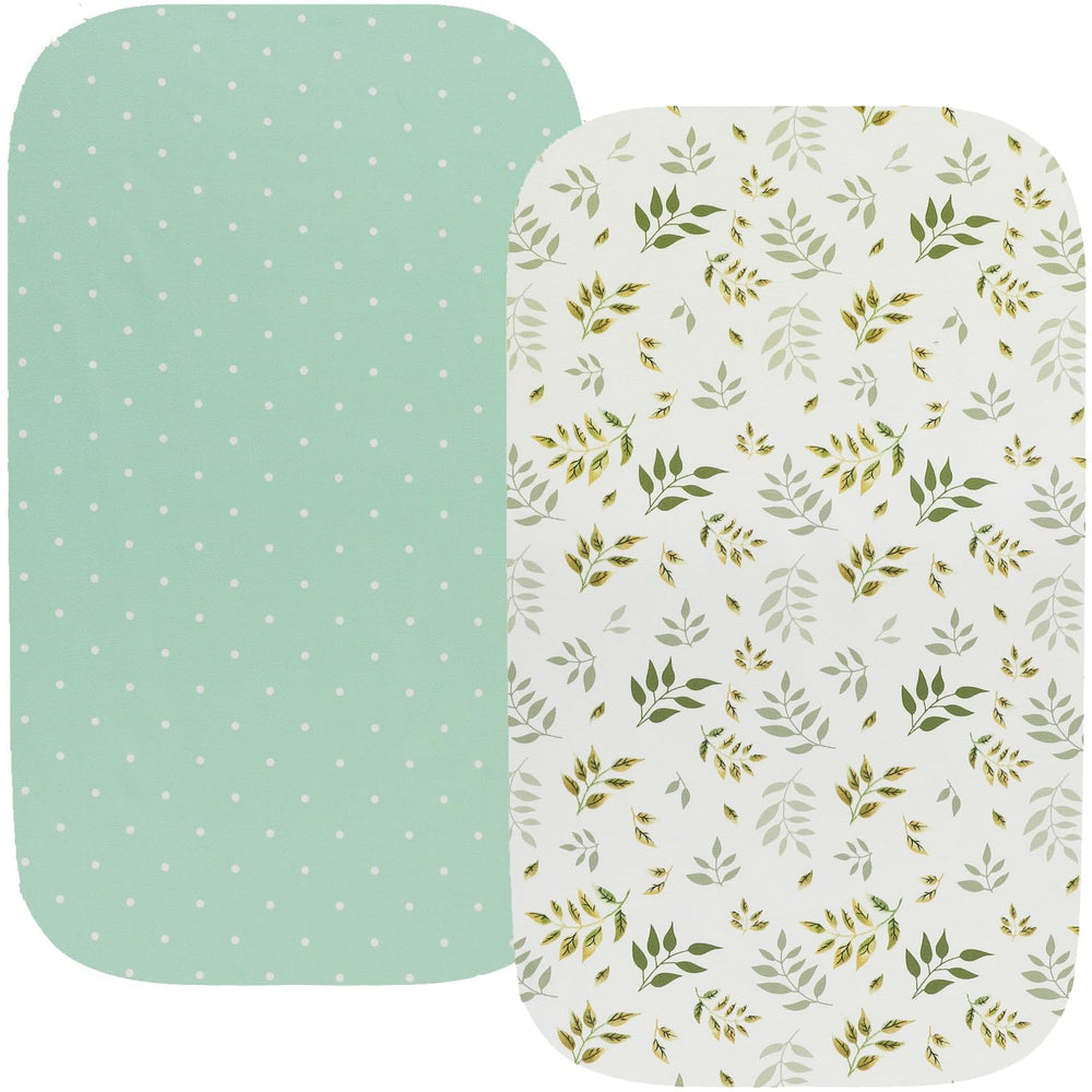 Fadacudan waterproof bassinet sheets pack setup showing snug fit for oval mattresses.