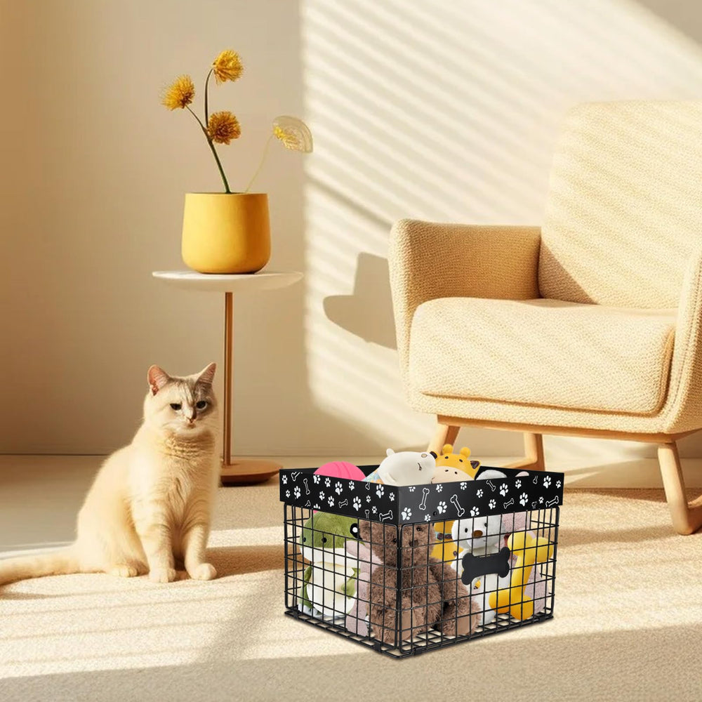 Faihats dog-toy basket with two handles for easy portability.