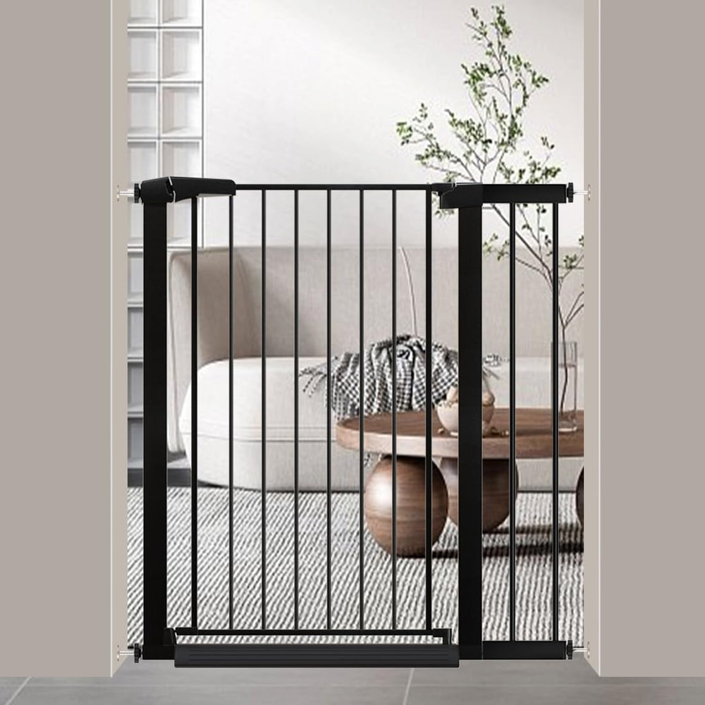 Fairy Baby 38-inch gate installed on stairs, showing secure pressure mount for wide openings.