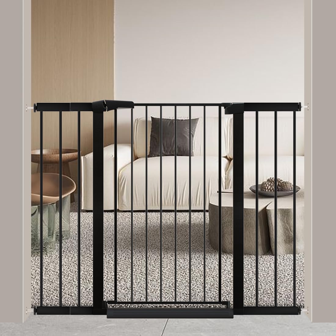 Fairy Baby 38-inch extra tall gate on stairs prevents climbing and wandering.