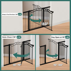 Fairy Baby black metal gate highlights durable, sturdy design.