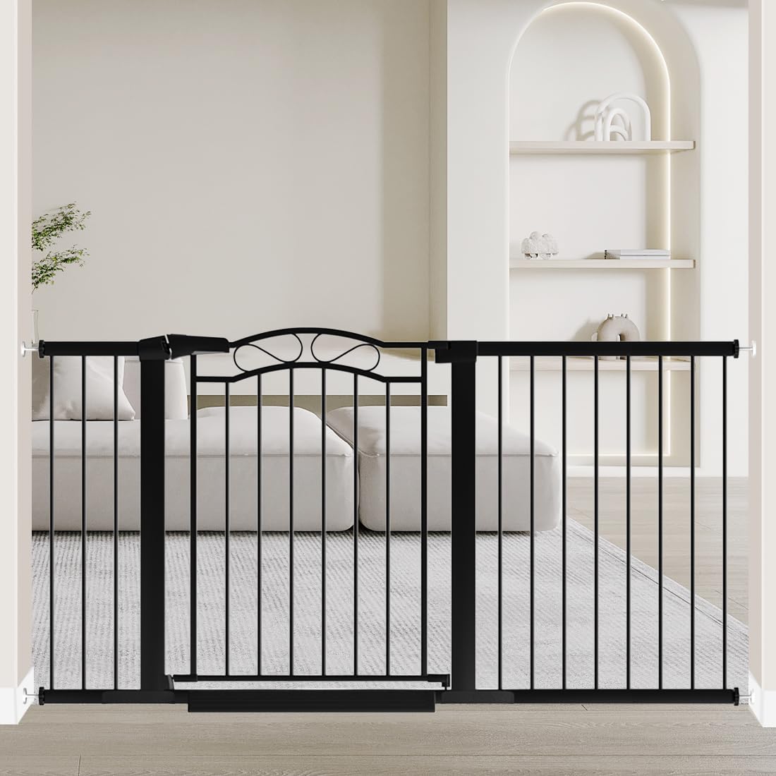 Fairy Baby extra-wide gate door in black keeps kids and pets safe at entryways.