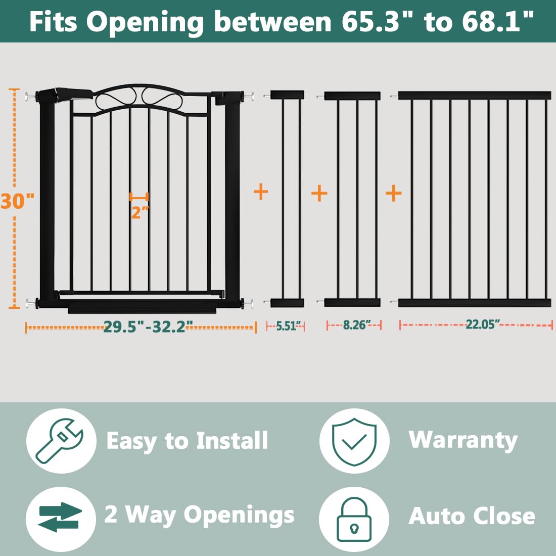 Fairy Baby gate door auto-close feature for hands-free convenience.