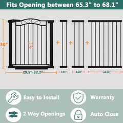 Fairy Baby gate door auto-close feature for hands-free convenience.