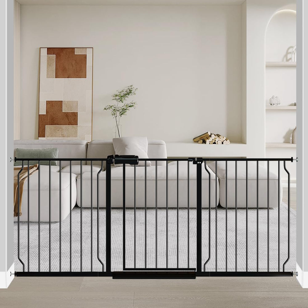 Fairy Baby gate extra wide black front view for easy doorway access with a baby.