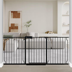Fairy Baby gate extra wide black front view for easy doorway access with a baby.