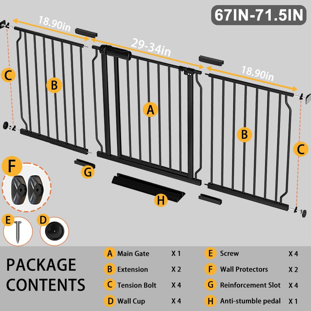 Fairy Baby gate extra wide black side view showing broad reach for wide openings.