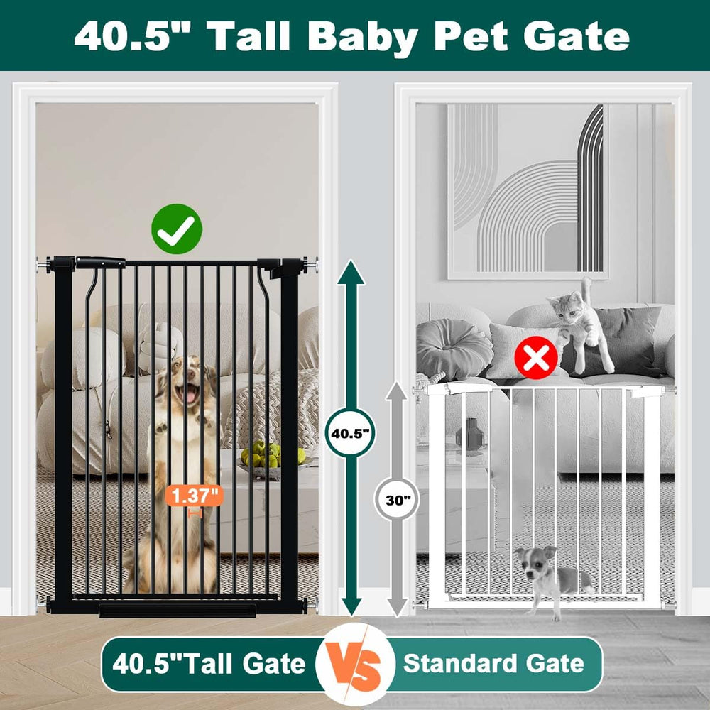 Fairy Baby gate features 1.37-inch narrow bar spacing reduces squeezing risk.