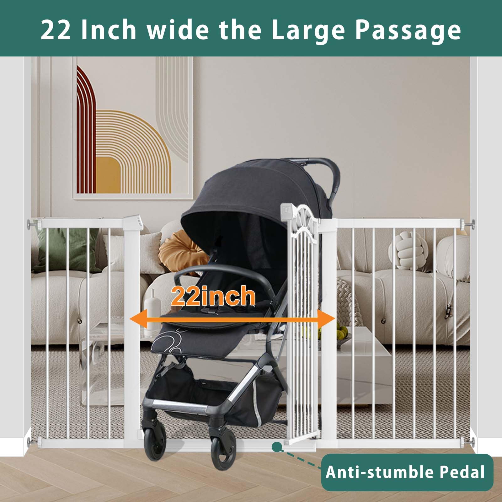 Fairy Baby steel construction highlights durable white gate for indoor and outdoor use