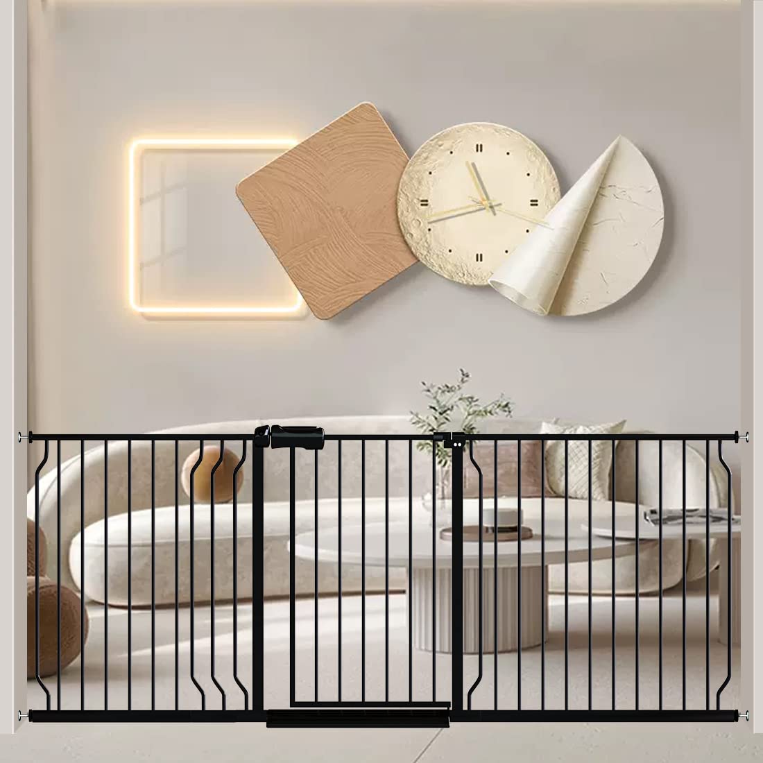 Fairy Baby gate wide extensions show adjustable fit for large openings