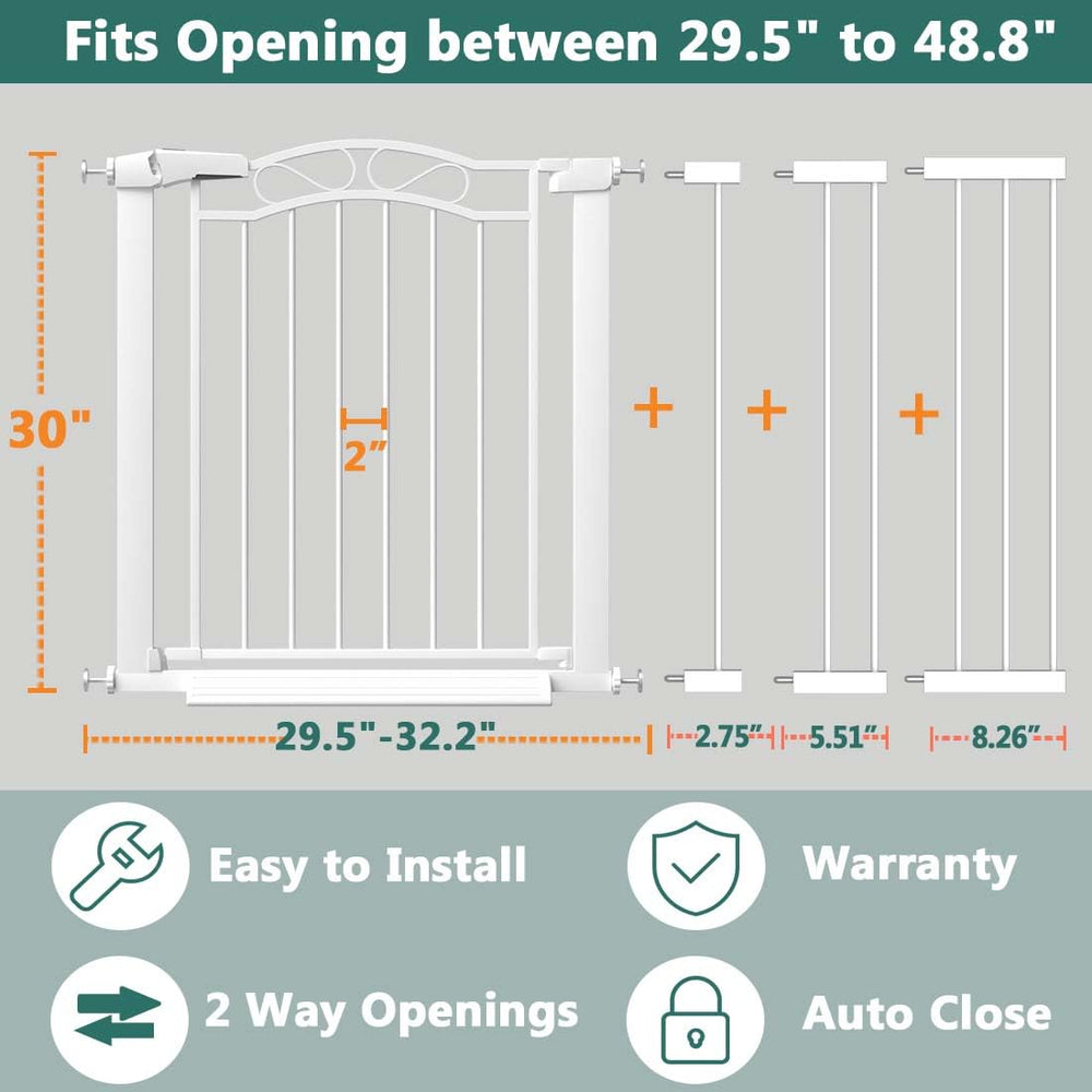Fairy Baby gate in doorway shows wide-width coverage with optional extensions.