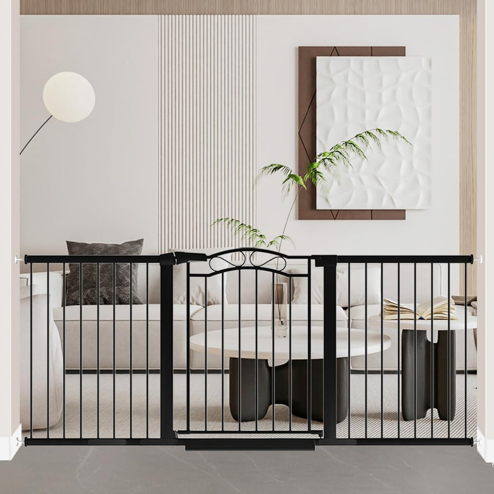 Fairy Baby gate at wide stair opening shows a secure barrier for toddlers.
